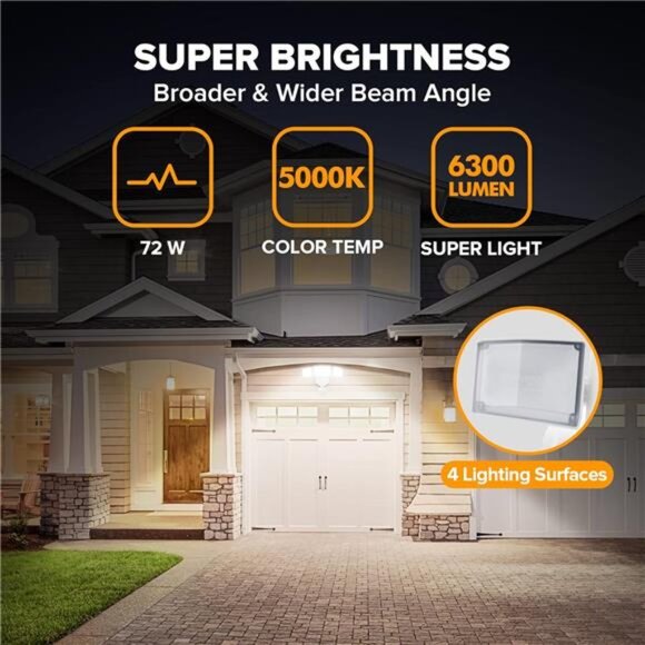 72W 6300LM LED Security Lights Motion Sensor Light Outdoor, 5000K Daylight, IP65 - Picture 2 of 7